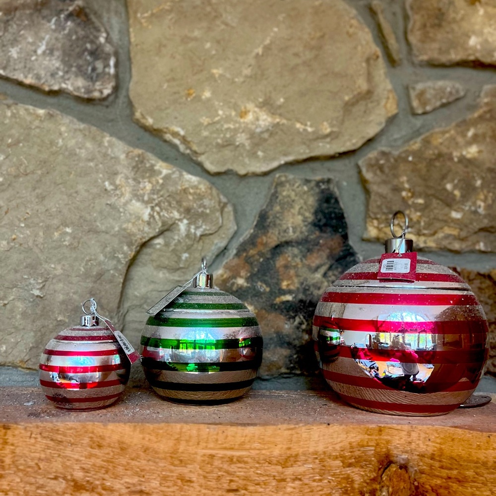 FARMHOUSE Festive Striped Holiday Ornaments Set